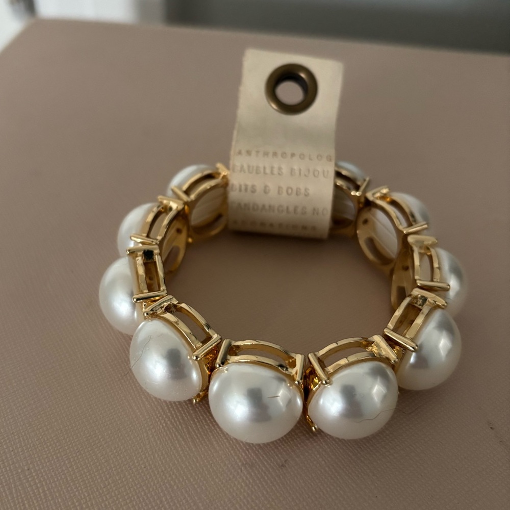 Anthropologie Gold and White Pearl Bracelet New with Tags